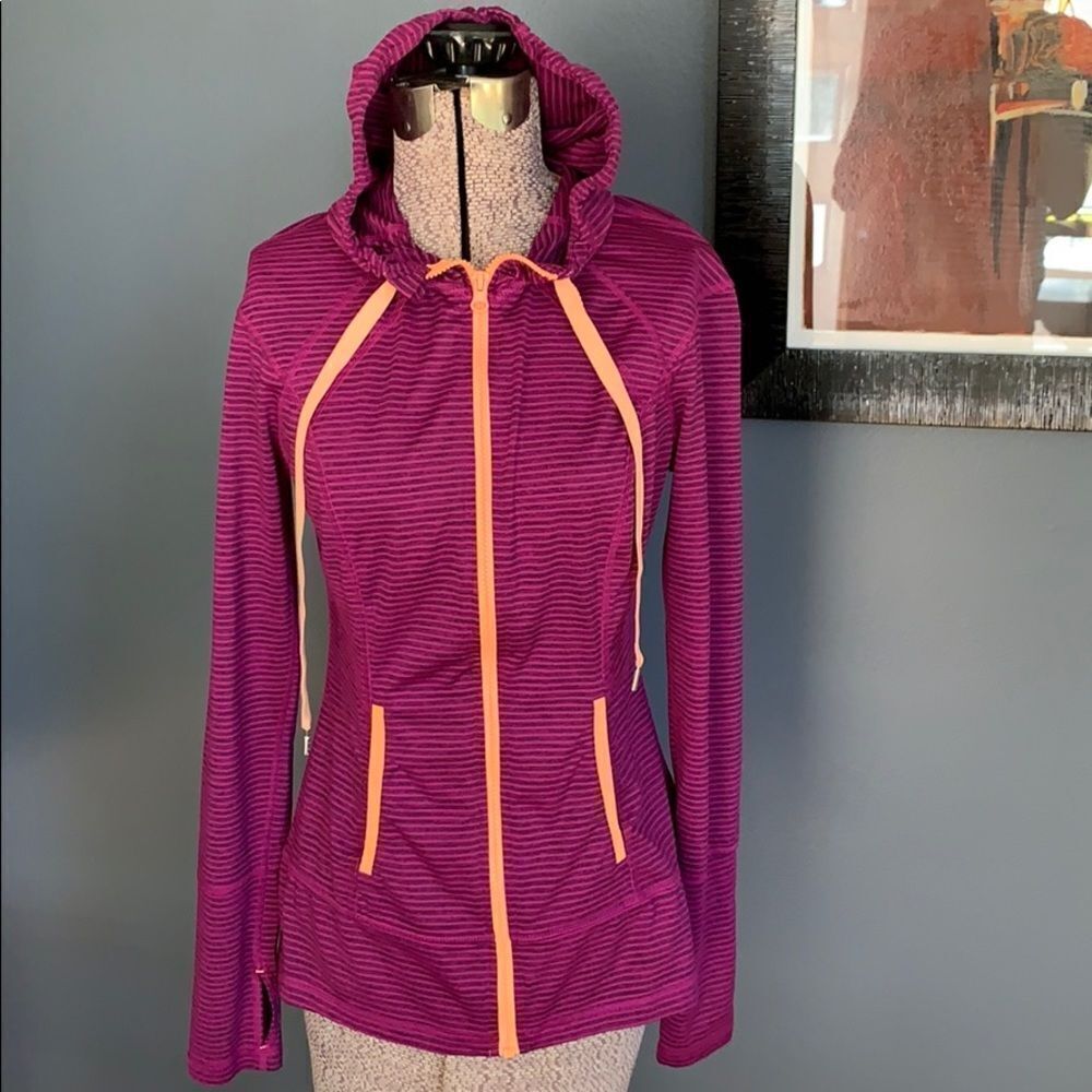 Lukka grape/heather black stripe zip front hoodie
